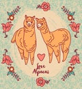 Cute poster with lovely alpaca and flowers