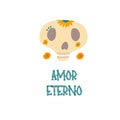 Cute poster with skull and lettering phrase. Vector