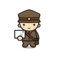 Cute postman mascot character holding letter vector cartoon icon illustration Royalty Free Stock Photo