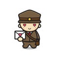 Cute postman mascot character holding love letter vector cartoon icon illustration Royalty Free Stock Photo