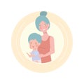 Cute pregnancy mother with little boy characters