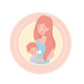 Cute pregnancy mother with little boy characters