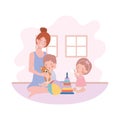 Cute pregnancy mother with little kids in the room Royalty Free Stock Photo