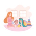 Cute pregnancy mother with little kids in the room Royalty Free Stock Photo