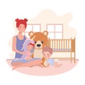 Cute pregnancy mother with little kids in the room Royalty Free Stock Photo