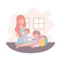 Cute pregnancy mother with little kids in the room