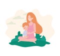 Cute pregnancy mother seated with little boy in the camp Royalty Free Stock Photo