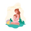 Cute pregnancy mother seated with little girl in the camp Royalty Free Stock Photo