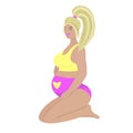 Pregnant blonde in swimsuit, illustration