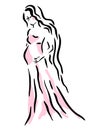 pregnant girl long hair pink dress black line Royalty Free Stock Photo