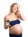 Cute pregnant woman with clock Royalty Free Stock Photo