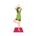 Cute pregnant woman practicing yoga exercise. Adorable female character waiting child birth performing gymnastics