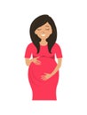 Cute pregnant woman in red dress isolated on a white background Royalty Free Stock Photo