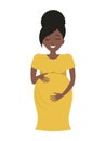 Cute pregnant woman in yellow dress isolated on a white background Royalty Free Stock Photo