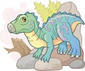 Cute prehistoric dinosaur iguanodon, funny illustration Royalty Free Stock Photo