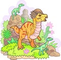 Cute prehistoric dinosaur pachycephalosaurus, funny illustration