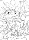 Cute prehistoric dinosaur tyrannosaurus coloring book funny illustration