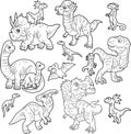 Cute prehistoric dinosaurs, picture set, coloring book