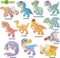 Cute prehistoric dinosaurs, set of images, funny illustrations