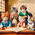 Cute preppy kittens in the school classroom Royalty Free Stock Photo