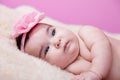 Cute, pretty, happy, chubby baby girl portrait, without clothes, or, on a fluffy blanket. Royalty Free Stock Photo