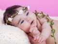 Cute, pretty, happy, chubby baby girl portrait, or, on a fluffy blanket Royalty Free Stock Photo