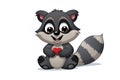 Cute pretty raccoon baby with red heart for birthday gift or valentine\'s day greeting card