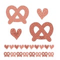 Cute pretzel cartoon with smiling face and heart