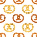 Cute pretzel seamless pattern, octoberfest snack bread wallpaper background isolated on white