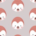 Cute prickly hedgehog seamless pattern, animal muzzle. Kid texture, background, wallpapers, ornament Royalty Free Stock Photo