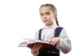 Cute Primary Learner Hold Open Book Copyspace