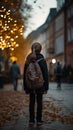 Cute primary school students back view on an evening street