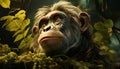 Cute primate in nature, a portrait of a hairy macaque generated by AI