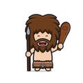 Cute primitive caveman holding cudgel and spear cartoon icon clip art illustration