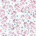 Cute primitive flowers and leaves. Seamless floral pattern. Hand drawn aquarelle