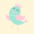 Cute princess bird, cartoon style