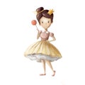 cute princess with candy, watercolor style illustration with cartoon character