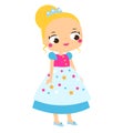 Cute princess. Cartoon girl in beautiful party evening costume dress, crown