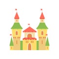Cute Princess Castle, Fairytale Medieval Fortress, Colorful Fantasy Kingdom Cartoon Vector Illustration Royalty Free Stock Photo