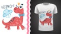 Cute princess dinosaur - idea for print t-shirt.