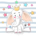 Cute princess elephant - cartoon characters. Royalty Free Stock Photo