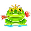 Cute Princess Frog Cartoon Mascot Character With Crown And Arrow. Vector Illustration Royalty Free Stock Photo