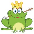 Cute Princess Frog Cartoon Mascot Character With Crown And Arrow. Royalty Free Stock Photo