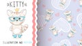 Cute princess kitty - seamless pattern