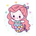 Cute Princess mermaid vector girl cartoon Kawaii happy character fairytale