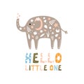 Cute print with baby elephant animal drawn in doodle style Royalty Free Stock Photo