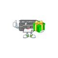 Cute printer character holding a gift box