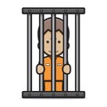 Cute prisoner character in jail cartoon vector icon illustration