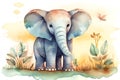 Cute proud african bush elephant in watercolor illustration, created with Generative AI technology