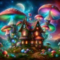 psychedelic fantasy mushroom house Royalty Free Stock Photo